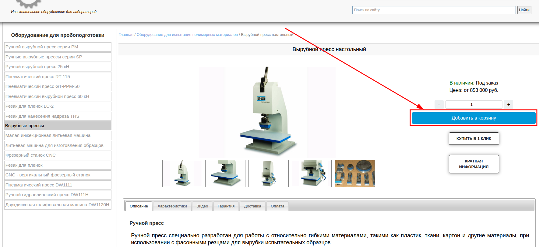 Товар с кнопкой «Добавить в корзину»